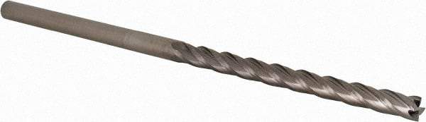 Accupro - 1/4", 3" LOC, 1/4" Shank Diam, 6" OAL, 4 Flute, Solid Carbide Square End Mill - Single End, Uncoated, Spiral Flute, 30° Helix, Centercutting, Right Hand Cut, Right Hand Flute, Series Miniature - Eagle Tool & Supply