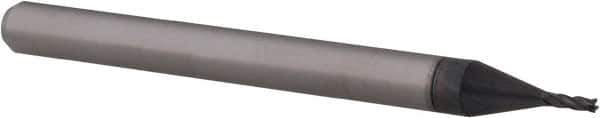 Accupro - 0.032", 0.096" LOC, 1/8" Shank Diam, 1-1/2" OAL, 4 Flute, Solid Carbide Square End Mill - Single End, AlTiN Finish, Spiral Flute, 30° Helix, Centercutting, Right Hand Cut, Right Hand Flute, Series Miniature - Eagle Tool & Supply