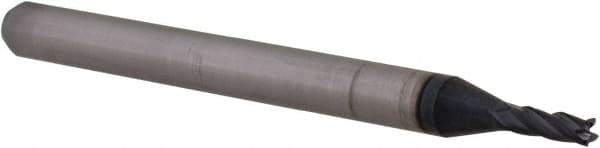 Accupro - 0.059", 0.177" LOC, 1/8" Shank Diam, 1-1/2" OAL, 4 Flute, Solid Carbide Square End Mill - Single End, AlTiN Finish, Spiral Flute, 30° Helix, Centercutting, Right Hand Cut, Right Hand Flute, Series Miniature - Eagle Tool & Supply