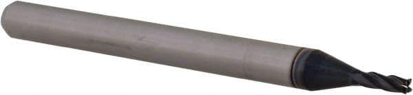 Accupro - 0.051", 0.153" LOC, 1/8" Shank Diam, 1-1/2" OAL, 4 Flute, Solid Carbide Square End Mill - Single End, AlTiN Finish, Spiral Flute, 30° Helix, Centercutting, Right Hand Cut, Right Hand Flute, Series Miniature - Eagle Tool & Supply