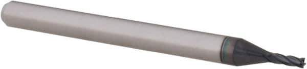 Accupro - 0.046", 0.138" LOC, 1/8" Shank Diam, 1-1/2" OAL, 4 Flute, Solid Carbide Square End Mill - Single End, AlTiN Finish, Spiral Flute, 30° Helix, Centercutting, Right Hand Cut, Right Hand Flute, Series Miniature - Eagle Tool & Supply