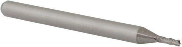 Accupro - 0.046", 0.138" LOC, 1/8" Shank Diam, 1-1/2" OAL, 4 Flute, Solid Carbide Square End Mill - Single End, Uncoated, Spiral Flute, 30° Helix, Centercutting, Right Hand Cut, Right Hand Flute, Series Miniature - Eagle Tool & Supply