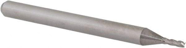 Accupro - 0.044", 0.132" LOC, 1/8" Shank Diam, 1-1/2" OAL, 4 Flute, Solid Carbide Square End Mill - Single End, Uncoated, Spiral Flute, 30° Helix, Centercutting, Right Hand Cut, Right Hand Flute, Series Miniature - Eagle Tool & Supply
