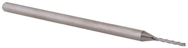 Accupro - 0.04", 0.325" LOC, 1/8" Shank Diam, 2-1/2" OAL, 3 Flute, Solid Carbide Square End Mill - Single End, Uncoated, Spiral Flute, 30° Helix, Centercutting, Right Hand Cut, Right Hand Flute, Series Miniature - Eagle Tool & Supply
