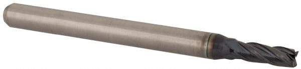 Accupro - 3/32", 0.279" LOC, 1/8" Shank Diam, 1-1/2" OAL, 4 Flute, Solid Carbide Square End Mill - Single End, AlTiN Finish, Spiral Flute, 30° Helix, Centercutting, Right Hand Cut, Right Hand Flute, Series Miniature - Eagle Tool & Supply