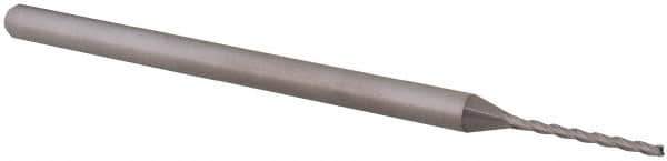 Accupro - 0.04", 0.48" LOC, 1/8" Shank Diam, 2-1/2" OAL, 3 Flute, Solid Carbide Square End Mill - Single End, Uncoated, Spiral Flute, 30° Helix, Centercutting, Right Hand Cut, Right Hand Flute, Series Miniature - Eagle Tool & Supply