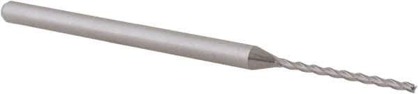 Accupro - 3/64", 0.71" LOC, 1/8" Shank Diam, 2-1/2" OAL, 3 Flute, Solid Carbide Square End Mill - Single End, Uncoated, Spiral Flute, 30° Helix, Centercutting, Right Hand Cut, Right Hand Flute, Series Miniature - Eagle Tool & Supply