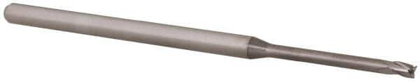 Accupro - 5/64", 0.117" LOC, 1/8" Shank Diam, 2-1/2" OAL, 3 Flute, Solid Carbide Square End Mill - Single End, Uncoated, Spiral Flute, 30° Helix, Centercutting, Right Hand Cut, Right Hand Flute, Series Miniature - Eagle Tool & Supply