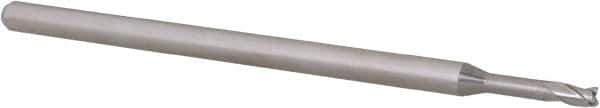 Accupro - 5/64", 0.117" LOC, 1/8" Shank Diam, 2-1/2" OAL, 3 Flute, Solid Carbide Square End Mill - Single End, Uncoated, Spiral Flute, 30° Helix, Centercutting, Right Hand Cut, Right Hand Flute, Series Miniature - Eagle Tool & Supply