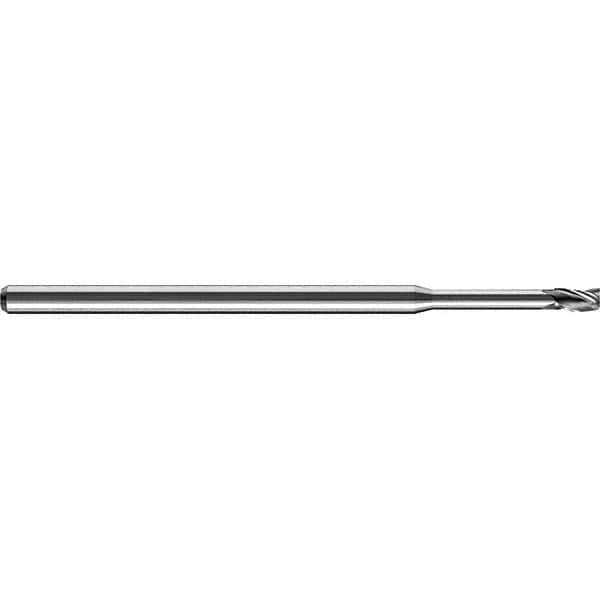 Accupro - 1/16", 0.093" LOC, 1/8" Shank Diam, 2-1/2" OAL, 3 Flute, Solid Carbide Square End Mill - Single End, Uncoated, Spiral Flute, 30° Helix, Centercutting, Right Hand Cut, Right Hand Flute, Series Miniature - Eagle Tool & Supply