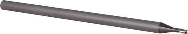 Accupro - 0.05", 0.075" LOC, 1/8" Shank Diam, 2-1/2" OAL, 3 Flute, Solid Carbide Square End Mill - Single End, Uncoated, Spiral Flute, 30° Helix, Centercutting, Right Hand Cut, Right Hand Flute, Series Miniature - Eagle Tool & Supply