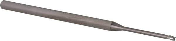 Accupro - 0.055", 0.082" LOC, 1/8" Shank Diam, 2-1/2" OAL, 3 Flute, Solid Carbide Square End Mill - Single End, Uncoated, Spiral Flute, 30° Helix, Centercutting, Right Hand Cut, Right Hand Flute, Series Miniature - Eagle Tool & Supply