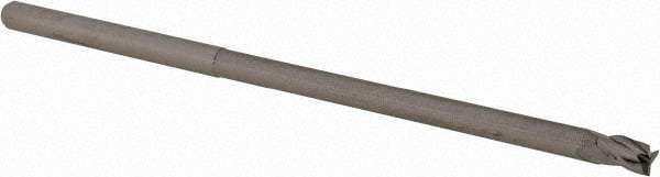 Accupro - 1/8", 0.187" LOC, 1/8" Shank Diam, 3" OAL, 3 Flute, Solid Carbide Square End Mill - Single End, Uncoated, Spiral Flute, 30° Helix, Centercutting, Right Hand Cut, Right Hand Flute, Series Miniature - Eagle Tool & Supply