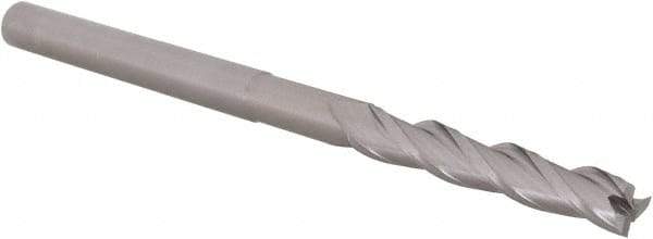 Accupro - 3/16", 1-1/8" LOC, 3/16" Shank Diam, 3" OAL, 3 Flute, Solid Carbide Square End Mill - Single End, Uncoated, Spiral Flute, 30° Helix, Centercutting, Right Hand Cut, Right Hand Flute, Series Miniature - Eagle Tool & Supply