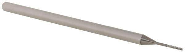 Accupro - 1/32", 0.155" LOC, 1/8" Shank Diam, 2-1/2" OAL, 3 Flute, Solid Carbide Square End Mill - Single End, Uncoated, Spiral Flute, 30° Helix, Centercutting, Right Hand Cut, Right Hand Flute, Series Miniature - Eagle Tool & Supply
