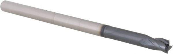 Accupro - 1/4", 3/8" LOC, 1/4" Shank Diam, 4" OAL, 3 Flute, Solid Carbide Square End Mill - Single End, AlTiN Finish, Spiral Flute, 30° Helix, Centercutting, Right Hand Cut, Right Hand Flute, Series Miniature - Eagle Tool & Supply