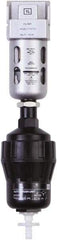 PRO-SOURCE - 1/4" Port, 4.45" High x 1.57" Wide Miniature Filter with Polycarbonate Bowl, Automatic Drain - 28 SCFM, 145 Max psi, 140°F Max Temp, Modular Connection, Bowl Guard, 0.3 oz Bowl Capacity - Eagle Tool & Supply