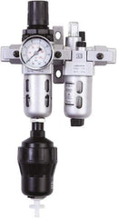 PRO-SOURCE - 1/4" NPT Port Miniature 2 Piece Filter/Regulator-Lubricator FRL Unit - Polycarbonate Bowl, 18 SCFM, 145 Max psi, 6.69" High, Automatic Drain - Eagle Tool & Supply