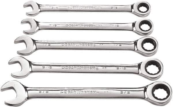 GearWrench - 5 Piece, 3/8" to 5/8", 12 Point Combination Wrench Set - Inch Measurement Standard, Chrome Finish - Eagle Tool & Supply