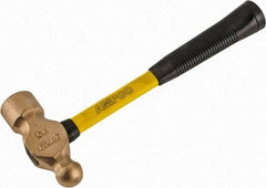 Ampco - 2-3/4 Lb Head Aluminum Bronze Ball Pein Hammer - 14" Fiberglass Handle with Grip, 1-13/16" Face Diam, 14" OAL - Eagle Tool & Supply