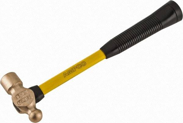 Ampco - 1 Lb Head Aluminum Bronze Ball Pein Hammer - 14" Fiberglass Handle with Grip, 1-5/16" Face Diam, 14" OAL - Eagle Tool & Supply