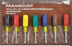 Paramount - 7 Piece 3/16 to 1/2" Nutdriver Set - Hollow Shaft, Ergonomic Handle - Eagle Tool & Supply