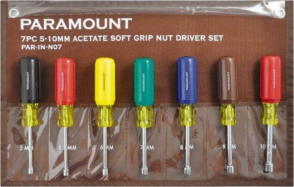 Paramount - 7 Piece 5 to 10mm Nutdriver Set - Hollow Shaft, Ergonomic Handle - Eagle Tool & Supply