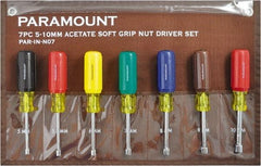 Paramount - 7 Piece 5 to 10mm Nutdriver Set - Hollow Shaft, Ergonomic Handle - Eagle Tool & Supply