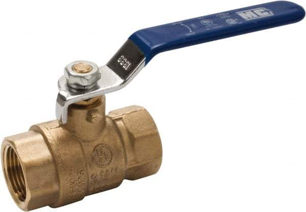 Midwest Control - 1-1/4" Pipe, Full Port, Brass Full Port Ball Valve - 2 Piece, FNPT x FNPT Ends, Vinyl Coated Metal Handle, 600 WOG, 150 WSP - Eagle Tool & Supply
