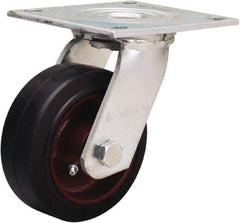 Hamilton - 5" Diam x 2" Wide x 6-1/2" OAH Top Plate Mount Swivel Caster - Rubber Mold on Cast Iron, 350 Lb Capacity, Straight Roller Bearing, 5 x 5-1/2" Plate - Eagle Tool & Supply