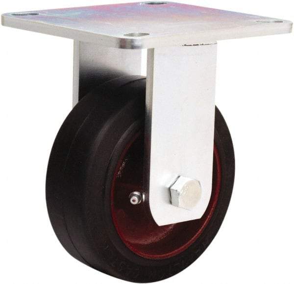Hamilton - 5" Diam x 2" Wide x 6-1/2" OAH Top Plate Mount Rigid Caster - Rubber Mold on Cast Iron, 350 Lb Capacity, Straight Roller Bearing, 5 x 5-1/2" Plate - Eagle Tool & Supply