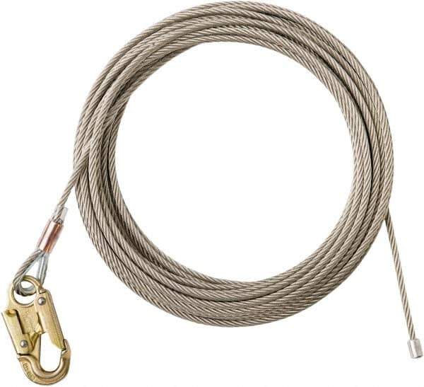 PRO-SAFE - 100' Long, 350 Lb Capacity, 1 Leg Locking Snap Hook Harness Lifeline - 5/16" Diam, Stainless Steel, Locking Snap Hook Anchorage Connection - Eagle Tool & Supply