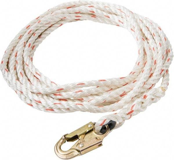 PRO-SAFE - 50' Long, 350 Lb Capacity, 1 Leg Locking Snap Hook Harness Lifeline - 5/8" Diam, Poly-Blend Rope, Locking Snap Hook Anchorage Connection - Eagle Tool & Supply