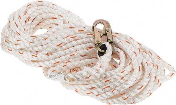 PRO-SAFE - 100' Long, 350 Lb Capacity, 1 Leg Locking Snap Hook Harness Lifeline - 5/8" Diam, Poly-Blend Rope, Locking Snap Hook Anchorage Connection - Eagle Tool & Supply