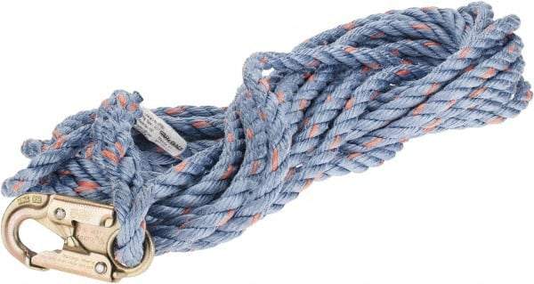 PRO-SAFE - 50' Long, 350 Lb Capacity, 1 Leg Locking Snap Hook Harness Lifeline - 5/8" Diam, Co-Polymer Rope, Locking Snap Hook Anchorage Connection - Eagle Tool & Supply