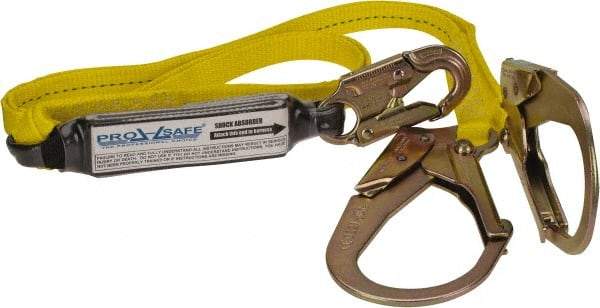 PRO-SAFE - 6' Long, 350 Lb Capacity, 2 Leg Locking Snap Hook Harness Shock Absorbing Lanyard - Polyester Webbing, Locking Rebar Snap Hook Anchorage Connection - Eagle Tool & Supply
