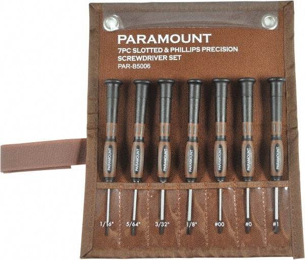 Paramount - 7 Piece Phillips & Slotted Screwdriver Set - Bit Sizes: Philips #00 to #1 - Eagle Tool & Supply