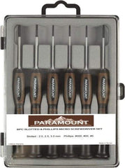 Paramount - 6 Piece Phillips & Slotted Screwdriver Set - Bit Sizes: Philips #000 to #0 - Eagle Tool & Supply