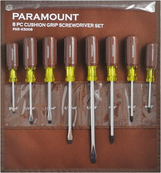 Paramount - 8 Piece Phillips & Slotted Screwdriver Set - Bit Sizes: Philips #1 to #3 - Eagle Tool & Supply