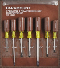 Paramount - 7 Piece Phillips & Slotted Screwdriver Set - Bit Sizes: Philips #0 to #4 - Eagle Tool & Supply