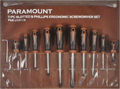 Paramount - 11 Piece Slotted, Phillips, Cabinet & Offset Screwdriver Set - Bit Sizes: Philips #0 to #3 - Eagle Tool & Supply
