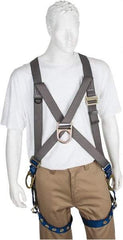PRO-SAFE - 350 Lb Capacity, Size Universal, Full Body Cross-Over Safety Harness - Polyester, Front D-Ring, Side D-Ring, Tongue Buckle Leg Strap, Pass-Thru Chest Strap, Gray/Blue - Eagle Tool & Supply