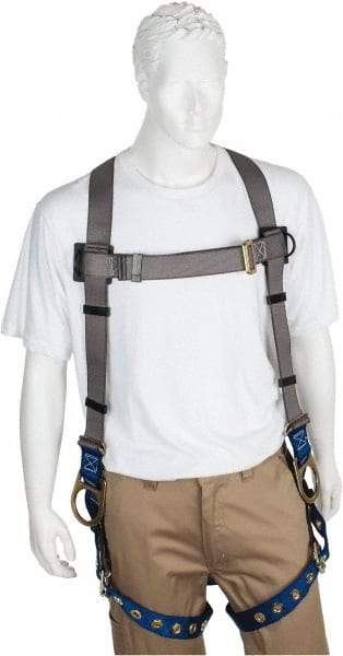 PRO-SAFE - 350 Lb Capacity, Size Universal, Full Body Back D-Ring Safety Harness - Polyester, Side D-Ring, Tongue Buckle Leg Strap, Pass-Thru Chest Strap, Gray/Blue - Eagle Tool & Supply