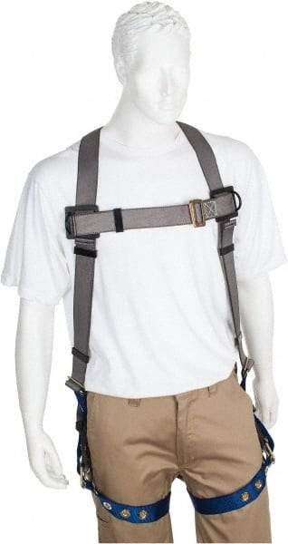 PRO-SAFE - 350 Lb Capacity, Size XXL, Full Body Premium Tongue Buckle Safety Harness - Polyester, Tongue Buckle Leg Strap, Pass-Thru Chest Strap, Gray/Blue - Eagle Tool & Supply