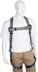 PRO-SAFE - 350 Lb Capacity, Size XXL, Full Body Premium Tongue Buckle Safety Harness - Polyester, Tongue Buckle Leg Strap, Pass-Thru Chest Strap, Gray/Blue - Eagle Tool & Supply