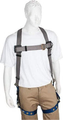 PRO-SAFE - 350 Lb Capacity, Size XL, Full Body Premium Tongue Buckle Safety Harness - Polyester, Tongue Buckle Leg Strap, Pass-Thru Chest Strap, Gray/Blue - Eagle Tool & Supply