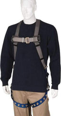 PRO-SAFE - 350 Lb Capacity, Size Universal, Full Body Premium Tongue Buckle Safety Harness - Polyester, Tongue Buckle Leg Strap, Pass-Thru Chest Strap, Gray/Blue - Eagle Tool & Supply