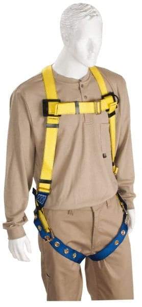 PRO-SAFE - 310 Lb Capacity, Size Universal, Full Body Lightweight Safety Harness - Polyester, Tongue Buckle Leg Strap, Tongue Buckle Chest Strap, Yellow/Blue - Eagle Tool & Supply