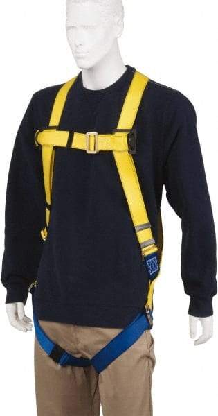 PRO-SAFE - 310 Lb Capacity, Size Universal, Full Body Lightweight Safety Harness - Polyester, Pass-Thru Leg Strap, Pass-Thru Chest Strap, Yellow/Blue - Eagle Tool & Supply