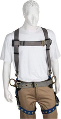 PRO-SAFE - 350 Lb Capacity, Size XXL, Full Body Construction Safety Harness - Polyester, Side D-Ring, Tongue Buckle Leg Strap, Pass-Thru Chest Strap, Gray/Blue - Eagle Tool & Supply